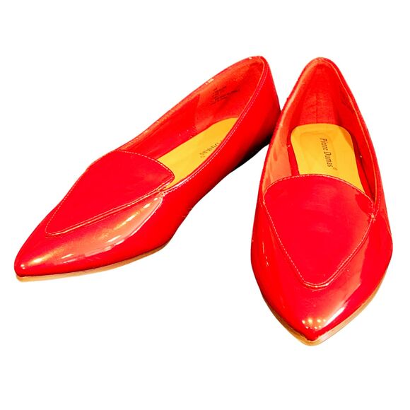 Pierre Dumas Cam-1 Red Patent Leather Flat Pointed Toe Shoe 8M Man Made Slip On - Picture 2 of 7